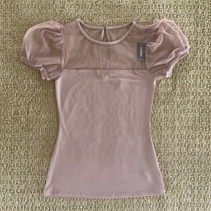 Express Light Pink Blouse with Sheer Top & Puff Sleeve